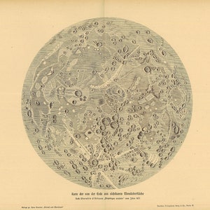 Stampa LUNA PIENA del 1900 - Stampa del paesaggio lunare - Stampa dei crateri lunari - Mappa della Luna - Stampa astronomica - 124 anni - 15 x 11 pollici