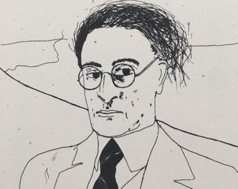 Vintage 1978 DAVID HOCKNEY - "Portrait of Cavafy I, 1966" Print - C.P. Cavafy in Alexandria - Hockney Art - Hockney Wall Art -  Print