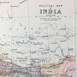 1890 India Map - Political Map, British Empire - Bartholomew Map - Antique Indian History Map - Original Antique Print - Over 130 Years Old