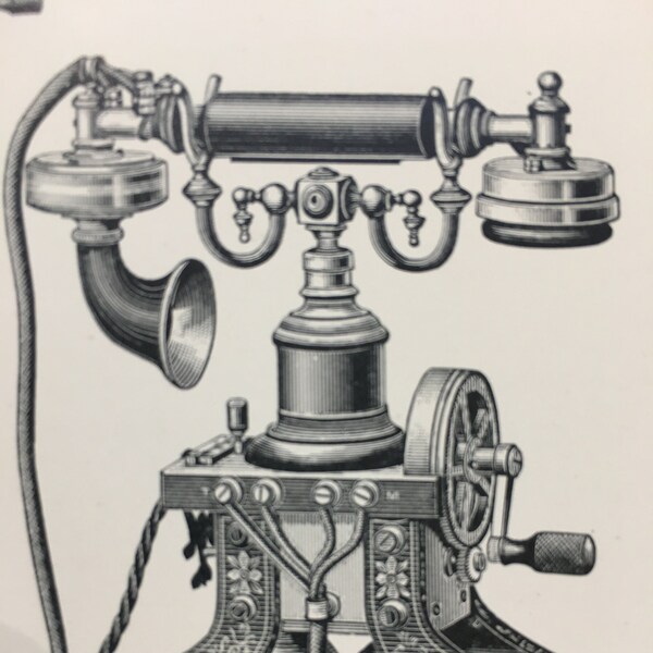 1901 Telephone Print - Technology History Print - Antique Telephone - Original Antique Print - Over 120 Years Old