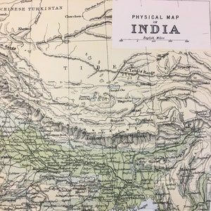 Carte de l'Inde de 1890 - carte physique, hauteur, niveau de la mer - carte de Barthélémy - carte géographique ancienne - gravure ancienne originale - plus de 130 ans