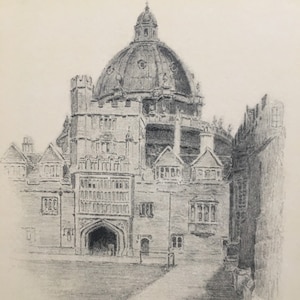 1934 OXFORD - BRASENOSE COLLEGE: Quadrangle and Radcliffe Library, by W.G Blackall - Original Print - Oxford University - 7.5 x 9 Inches