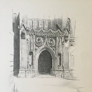 1927 CAMBRIDGE - KING&#39;S COLLEGE Chapel, South Door, door W.G. Blackall - Originele print - Cambridge University Print - Meer dan 90 jaar oud