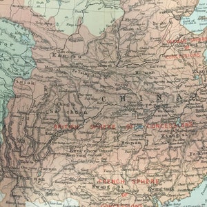1890 CHINESISCHER REICH & JAPAN Landkarte - Bartholomäus Landkarte - Vintage chinesische Landkarte - Antiker Druck - Originaler antiker Druck - Über 130 Jahre alt