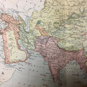 1890 ASIEN KARTE - Bartholomäus Karte - Antike Karte von Asien - Kartographie Geschichte - Original antiker Druck - Über 130 Jahre alt