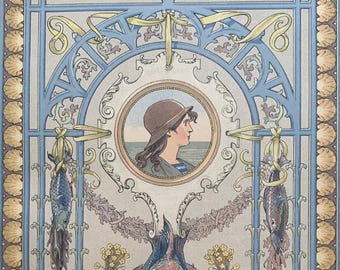 1895 SEASIDE & COASTAL MOTIFS Print - Art Nouveau Jugendstil Wall Art Decor - Large Antique Print from Dekorative Vorbilder - 10 x 14 Inches