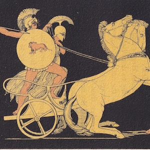 1880 DIOMED vs ARES Print - Greek Myths, Homer, Trojan War Print -  Mythology Wall Art - 7.5 x 5 Inches