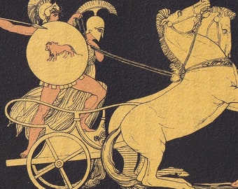 Lámina de Diomed contra Ares de 1880 - Mitos griegos, Homero, Guerra de Troya - Arte mural mitológico - 7,5 x 5 pulgadas