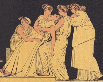 1880 ANDROMACHE Desmayándose en la Pared - Mitos Griegos, Homero, Guerra de Troya - Arte Mural de Mitología - 7.5 x 5 pulgadas