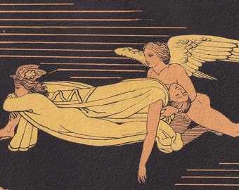 Impresión de 1880 "SUEÑO Y MUERTE" - Mitos griegos, Homero, Guerra de Troya - Arte mural mitológico - 7,5 x 5 pulgadas
