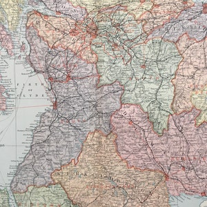 Grande carte de l'Ecosse du Sud de 1895 - carte ancienne originale - carte Bacon - grande carte murale - carte du comté d'Ecosse - 128 ans