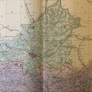 Carte de 1895 du CUMBERLAND et du WESTMORLAND - Carte ancienne originale - Cartographie, carte Bacon - Grande carte - Carte du comté d'Angleterre - Plus de 120 ans
