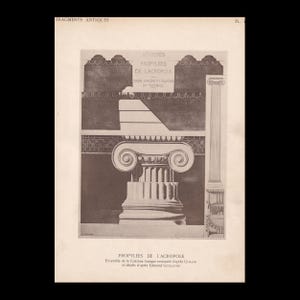 Large c.1910 ACROPOLIS PROPYLAEA, Ionic Capital - Roman Architecture Print - Roman Greek History -  8.6 x 12 Inches