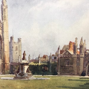 1907 CAMBRIDGE - KING&#39;S COLLEGE Chapel & Entrance Court - William Mathison - Cambridge University - Cambridge Painting - 116 Years Old
