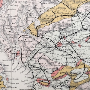 CARTE DES CHAMPS DE CHARBON ÉCOSSAIS DE 1891 - Bassins houillers d'Écosse - Histoire de la géologie - Gravure ancienne - Plus de 130 ans