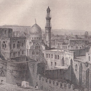1861 CAIRO, EGYPT Print - Original Antique Steel Engraving - Travel Wall Art - 19th Century - 9.3 x 6.25 Inches