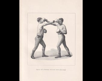Grabado de boxeo de 1890 - Doble golpe de derecha - Regalo para boxeadores - Grabado antiguo de boxeo - Arte mural de boxeo - 5,25 x 7,25 pulgadas