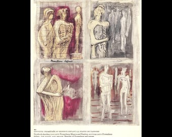 ヘンリー・ムーア「彫刻作品」 - 1949年 - 希少リトグラフ - 額入り