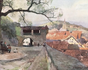 1912 GERMANY - TUBINGEN - Germany Print - German City Print - Germany Painting - 8.5 x 6 Inches