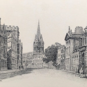 1934 OXFORD - HIGH STREET by W.G Blackall - Original Print - Oxford University Print - 7.5 x 9 Inches