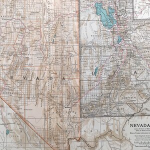 1903 Große NEVADA & UTAH KARTE - US Bundesstaaten Karte - Amerika Map - Amerikanische Kartographie - Landkarte Wandkunst - 120 Jahre alt