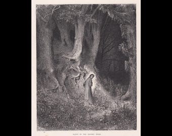 Grabado de Gustave Doré de 1870 - "Dante en el bosque tenebroso" - Arte mural antiguo de Doré - Decoración del Infierno de Dante de Doré - 8,5 x 12,8 pulgadas