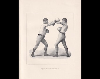 Grabado de boxeo de 1890 - Protector de brazo izquierdo - Regalo para boxeadores - Grabado antiguo de boxeo - Arte mural de boxeo - Deporte - 5,25 x 7,25 pulgadas