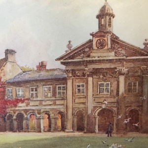 1907 CAMBRIDGE - EMMANUEL COLLEGE First Court - William Mathison Painting - Cambridge University - Cambridge Painting - 116 Years Old
