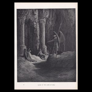 1870 GUSTAVE DORE Druck - "Satan vor den Toren der Hölle" - Dore Wandkunst - 22 x 31 cm."