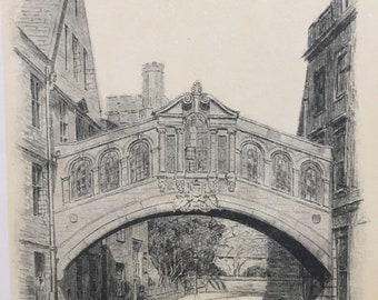 1934 OXFORD - HERTFORD COLLEGE: The Bridge, by W.G Blackall - Original Print - Oxford University Print - Over 85 Years Old