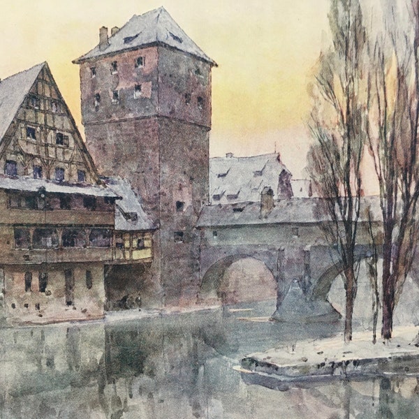 1912 GERMANY - NUREMBERG, HENKERSTEG - Germany Print - German City Print - Germany Painting - 8.5 x 6 Inches