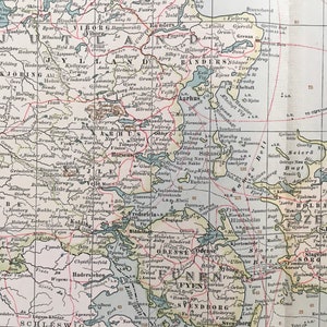 Grande carte du Danemark de 1903, cartes hors-texte de l'Islande et de Copenhague - Carte du Danemark antique - Cartographie - Art mural de carte - 120 ans