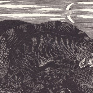 1931 WILD CAT Print Wood Engraving - Wall Art - Zoology Print - Antique Animal Wood Engraving - 92 Years Old - 7.8 x 5.25 Inches