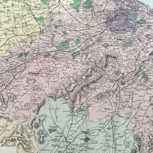 ENVIRONS D'ÉDIMBOURG - 1895 - Carte ancienne originale - Cartographie, carte Bacon - Grande carte murale - Carte du comté d'Ecosse - Plus de 120 ans