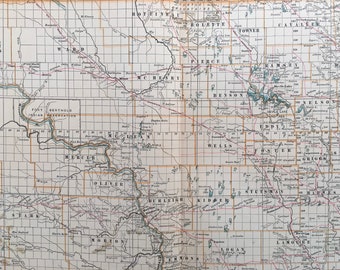 1903 Grande carte du DAKOTA DU NORD - États-Unis - carte de l'Amérique - cartographie américaine - art mural carte - 120 ans