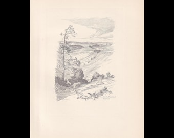 1929 HINDHEAD: The Devil's Punchbowl - Antique Surrey Print - Surrey Drawing - Surrey Wall Art - Surrey Gift Idea - 10.15 x 7.25 Inches