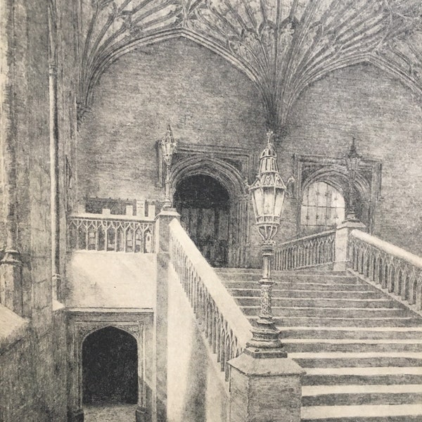 1934 OXFORD - CHRIST CHURCH College: The Hall Staircase, by W.G Blackall - Original Print - Oxford University Print - Over 85 Years Old