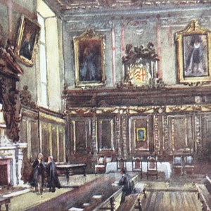 1907 CAMBRIDGE - CLARE COLLEGE Hall - William Mathison Painting - Cambridge University - Cambridge Painting - 116 Years Old