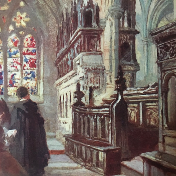 1903 OXFORD - Christ Church College, Oxford University - Interior of Latin Chapel - John Fulleylove - Antique Oxford Print - 8.5 x 6 Inches