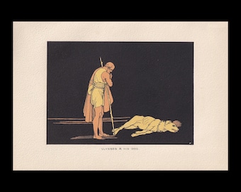 1880 ULYSSES & HIS DOG Print - Greek Myths, Odyssey - Odysseus - Mythology Wall Art - 7.5 x 5 Inches
