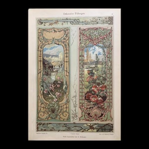 Large 1895 NATURE PANELS (ERDMANN) Print - Art Nouveau Jugendstil Wall Art Decor -  Antique Print from Dekorative Vorbilder - 10 x 14 Inches