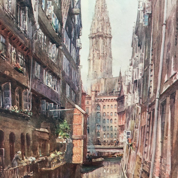 1912 GERMANY - HAMBURG, NIKOLAIKIRCHE - Germany Print - German City Print - Germany Painting - 8.5 x 6 Inches
