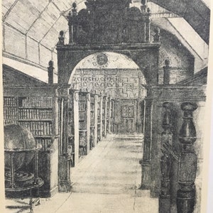 1934 OXFORD - MERTON COLLEGE Library Interior, by W.G Blackall - Original Print - Oxford University Print - 7.5 x 9 Inches