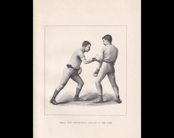 Grabado de boxeo de 1890 - Golpe de derecha al cuerpo - Regalo para boxeadores - Grabado antiguo de boxeo - Arte mural de boxeo - 5,25 x 7,25 pulgadas
