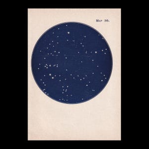May include: A rectangular print on off-white paper featuring a circular dark blue field filled with white star clusters. The text "MAP 30." is printed in the upper right corner in a dark blue serif font, positioned outside the circle.