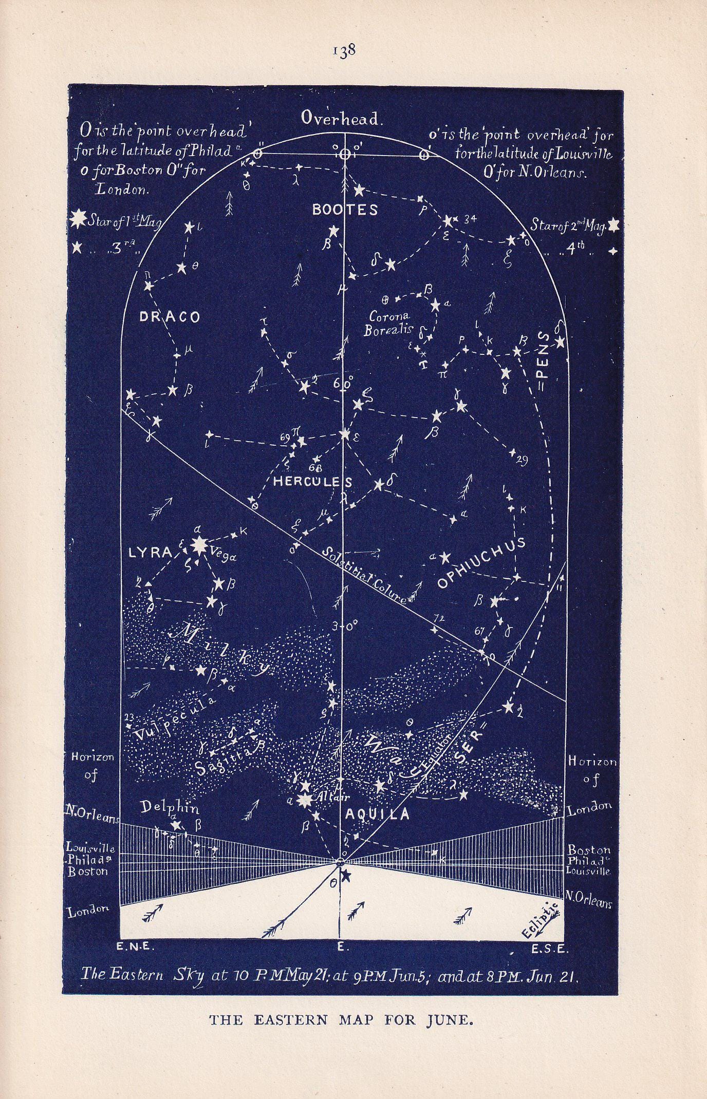 1882 JUNE STAR MAP Print - Eastern Sky in June - Constellations Wall ...
