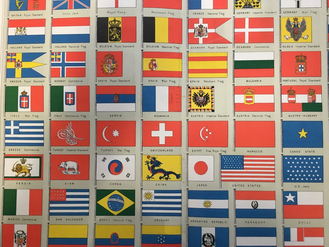Antique 1901 FLAGS OF WORLD Commercial & National Flags Vintage Flags