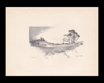 1929 REIGATE HEATH - Antique Surrey Print - Surrey Drawing - Surrey Wall Art - Surrey Gift Idea - 10.15 x 7.25 Inches