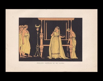 1880 PENELOPE SURPRISED By the SUITORS Print - Greek Myths, Odyssey - Mythology Wall Art - 7.5 x 5 Inches