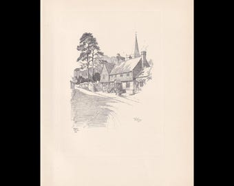 1929 WITLEY - Antique Surrey Print - Surrey Drawing - Surrey Wall Art - Surrey Gift Idea - 10.15 x 7.25 Inches
